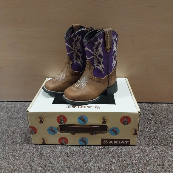 Ariat Lil' Stomper Toddler Tombstone Western Cowboy Boot Brown & Purple